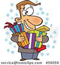 Cartoon Festive White Guy Holding Christmas Gifts by Toonaday