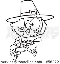 Cartoon Outline Pilgrim Boy Hunting with a Blunderbuss by Toonaday