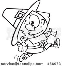 Cartoon Outline Pilgrim Boy Leaping and Jumping by Toonaday