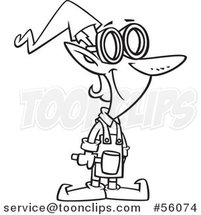 Cartoon Outline Christmas Elf Worker with a Hammer and Goggles by Toonaday