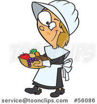 Cartoon Thanksgiving Pilgrim White Girl Carrying a Basket of Fruit and Veggies by Toonaday