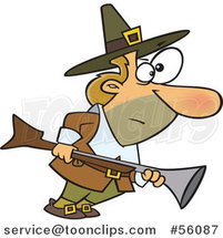 Cartoon White Thanksgiving Pilgrim Guy Turkey Hunting with a Blunderbuss by Toonaday