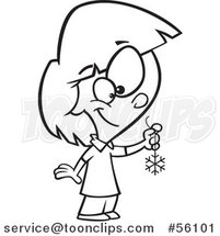 Cartoon Outline Girl Holding a Snowflake Christmas Decoration by Toonaday