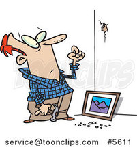 Cartoon Guy Trying to Hang a Picture on a Wall by Toonaday