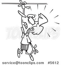 Cartoon Black and White Line Drawing of a Business Woman Losing Her Grip by Toonaday