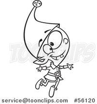 Outline Cartoon Young Christmas Elf Jumping by Toonaday