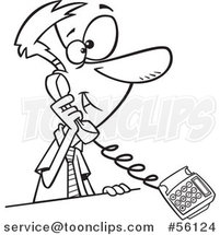 Outline Cartoon Businessman Talking on a Landline Telephone by Toonaday