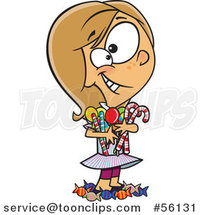 Cartoon White Girl Hugging and Standing in Her Candy Stash by Toonaday