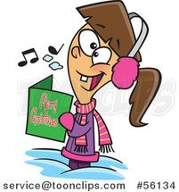 Cartoon Festive Brunette White Girl Singing Christmas Carols by Toonaday