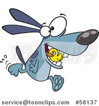 Cartoon Blue Dog Fetching a Duck by Toonaday