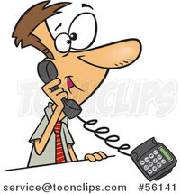 Cartoon White Businessman Talking on a Landline Telephone by Toonaday