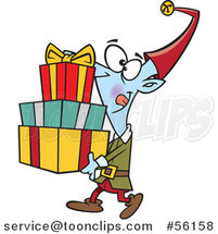Cartoon Christmas Elf Carrying a Stack of Presents by Toonaday