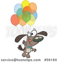 Cartoon Brown Dog Floating with a Bunch of Party Balloons by Toonaday