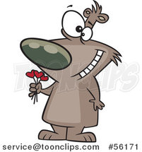 Cartoon Valentines Day Bruin Brown Bear Holding a Heart Bouquet by Toonaday