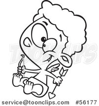 Cartoon Outline Valentines Day Cupid Baby Boy Holding a Bow and Arrow by Toonaday