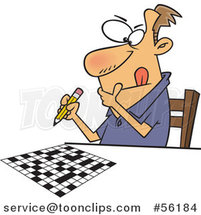 Cartoon Focused White Guy Working on a Crossword Puzzle by Toonaday