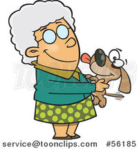 Cartoon White Granny Senior Lady Holding a Dog by Toonaday