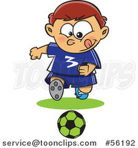 Cartoon Focused Sporty White Boy Playing Soccer by Toonaday