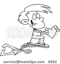 Cartoon Coloring Page Line Art of a Boy Holding a Paper Heart by Toonaday