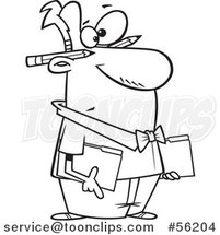 Cartoon Outline Accountant Holding Folders, with Pencils Behind His Ears by Toonaday