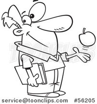 Cartoon Outline Teacher Playing with an Apple and Holding a Book by Toonaday