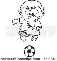 Cartoon Outline Focused Sporty Boy Playing Soccer by Toonaday
