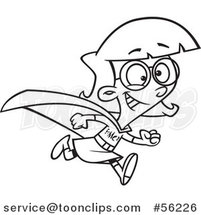 Cartoon Outline Super Hero Smart Girl Running by Toonaday