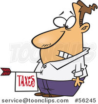 Cartoon Disturbed White Guy with a Taxes Arrow in His Belly by Toonaday