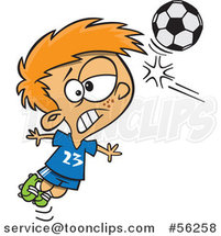 Cartoon Red Haired White Boy Heading a Soccer Ball by Toonaday