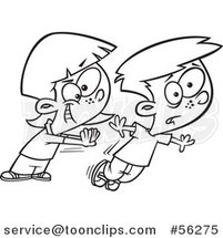 Outline Cartoon Mean Girl Bullying and Shoving a Boy by Toonaday