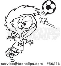 Outline Cartoon Boy Heading a Soccer Ball by Toonaday