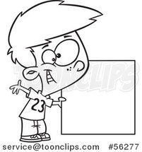 Outline Cartoon Boy Holding a Square or Blank Sign by Toonaday