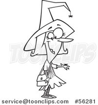 Outline Cartoon Female Witch with Pet Spiders by Toonaday