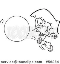 Outline Cartoon Girl Kicking a Ball or Circle by Toonaday