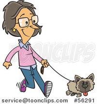 Cartoon White Lady Happily Walking Her Little Dog by Toonaday