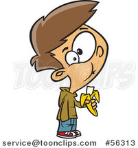 Cartoon Brunette White Boy Eating a Banana by Toonaday
