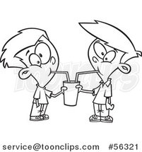 Cartoon Outline Boys Sharing a Soda by Toonaday