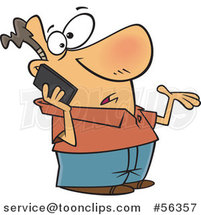 Cartoon Confused Shrugging White Guy Talking on a Smart Cell Phone by Toonaday