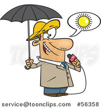 Cartoon White Weather Guy Lying About Sunny Weather but Ready for Rain by Toonaday