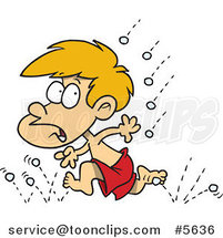 Cartoon Little Boy Running from Hail by Toonaday