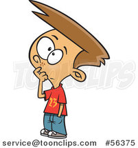 Cartoon Brunette White Boy Touching His Face and Thinking by Toonaday