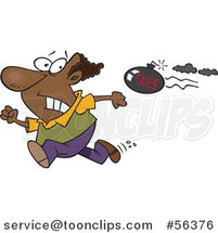 Cartoon Tax Evasion Bomb Flying Behind a Running Black Guy by Toonaday
