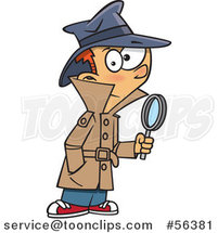 Cartoon Red Haired White Detective Boy Holding a Magnifying Glass by Toonaday