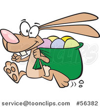 Cartoon Running Brown Bunny Rabbit with a Sack of Eggs by Toonaday