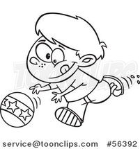 Cartoon Outline Boy Playing and Chasing a Ball by Toonaday