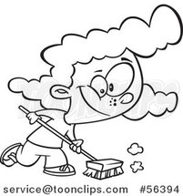 Cartoon Outline Girl Using a Shop Broom by Toonaday