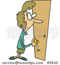 Cartoon Lady Holding a Broken Door Handle by Toonaday