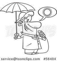 Cartoon Outline Weather Guy Lying About Sunny Weather but Ready for Rain by Toonaday