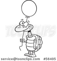 Cartoon Outline Tortoise Turtle Holding a Party Balloon by Toonaday