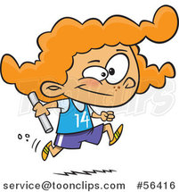 Cartoon Track and Field Red Haired White Girl Running a Relay Race by Toonaday